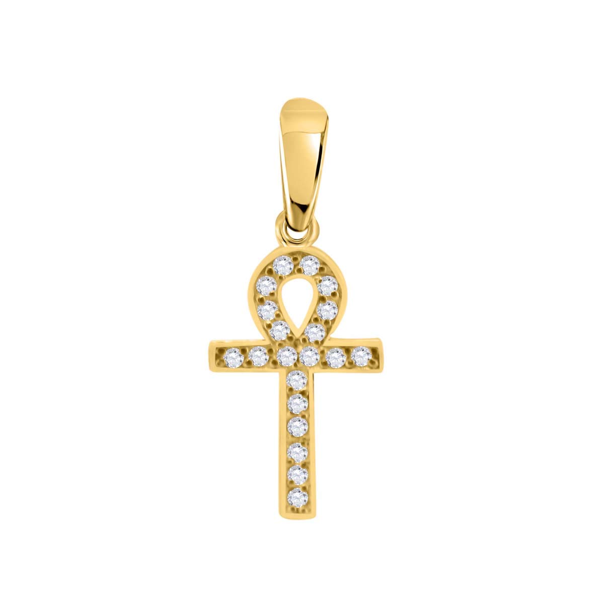 MauliJewels Engagement Necklace for Women 0.20 Carat Diamond Ankh-Cross Pendant With 18" Box Chain 4 Prong-Setting 10K  Yellow Gold Genuine Diamond Wedding Jewelry Collection Mauli Jewels