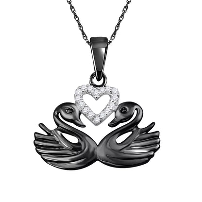 0.05 Carat Round Diamond 925 Sterling Silver on Black Rhodium Heart Duck Pendant