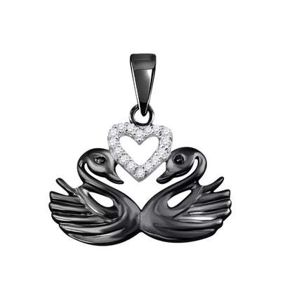 0.05 Carat Round Diamond 925 Sterling Silver on Black Rhodium Heart Duck Pendant