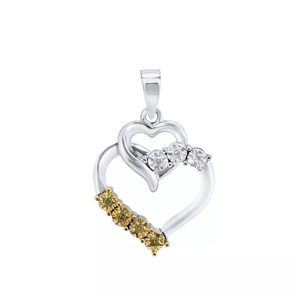 Solid 925 Sterling Silver 0.05 ct Real Round Diamond Women's Heart Pendant