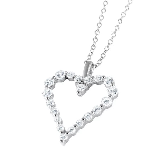 925 STERLING SILVER OPEN HEART NECKLACE PENDANT W/ LAB DIAMONDS/ 18 INCH