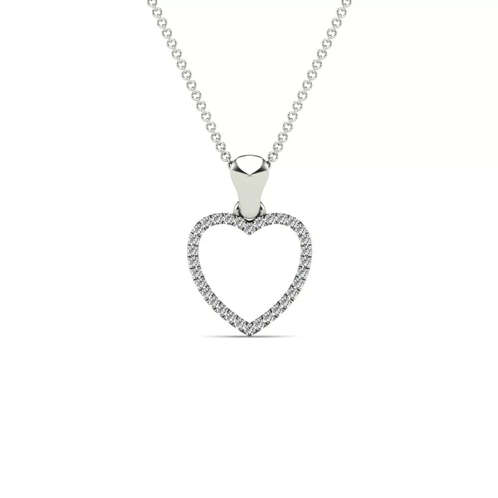 0.10Ct Natural Round White Diamond HeartShape Pendant Necklace in 10K White Gold