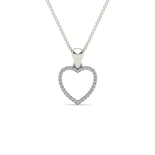 0.10Ct Natural Round White Diamond HeartShape Pendant Necklace in 10K White Gold