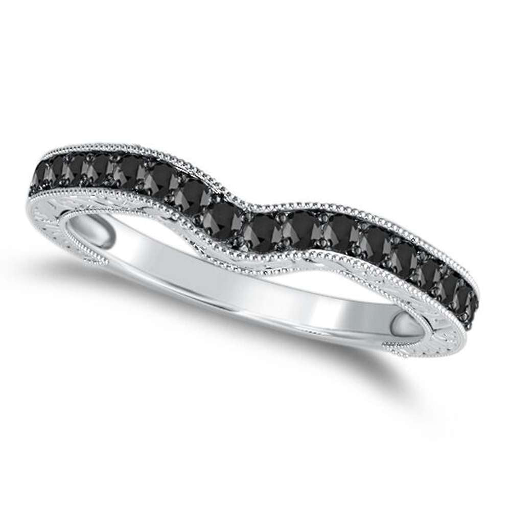 Mauli Jewels 0.35 Carat Black Diamond Wedding Band - 4 Prong Design with Black Rhodium Plating in 10K White, Yellow & Rose Gold