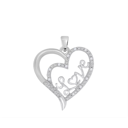 Real Diamond Love in Heart Sterling Silver Heart-Shaped Pendant Necklace (18")