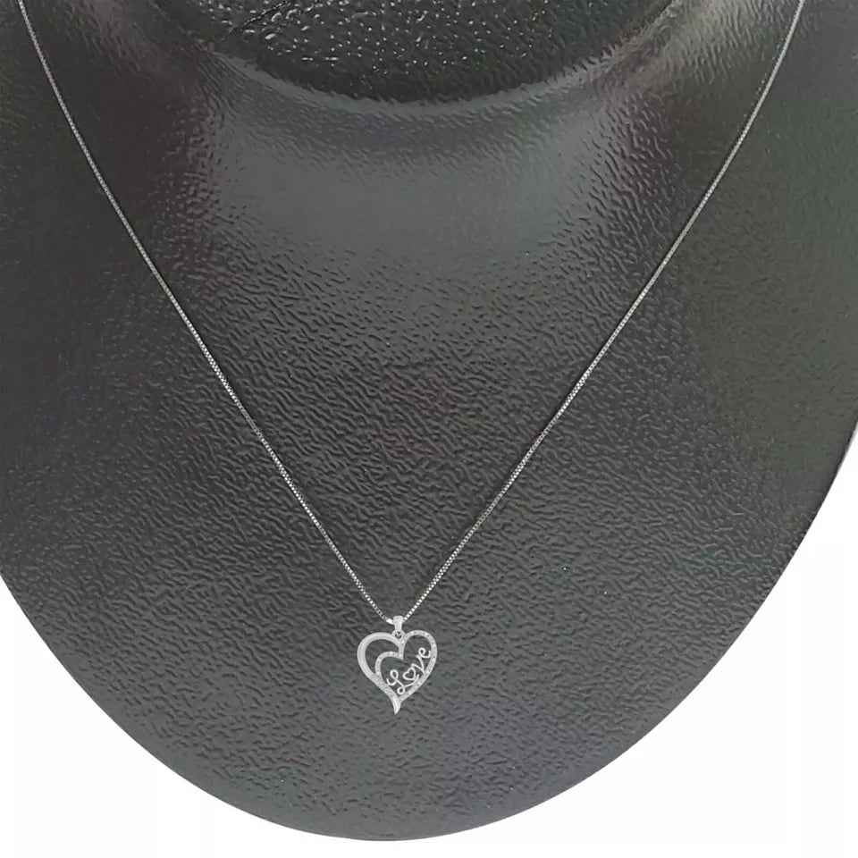 Real Diamond Love in Heart Sterling Silver Heart-Shaped Pendant Necklace (18")