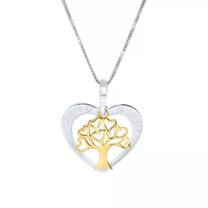 I Love U Heart Pendant Necklaces For Women Two Tone Gold Plated Sterling Silver