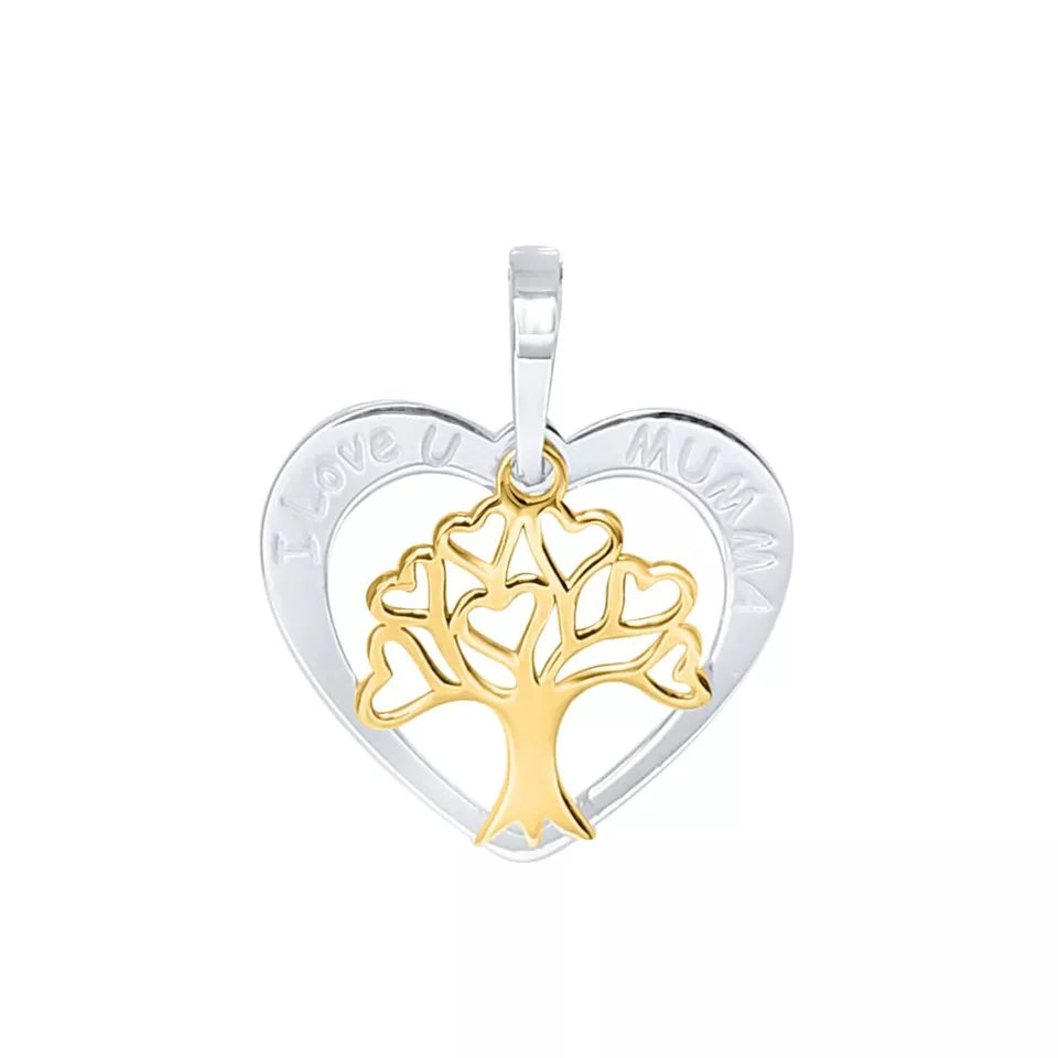 I Love U Heart Pendant Necklaces For Women Two Tone Gold Plated Sterling Silver