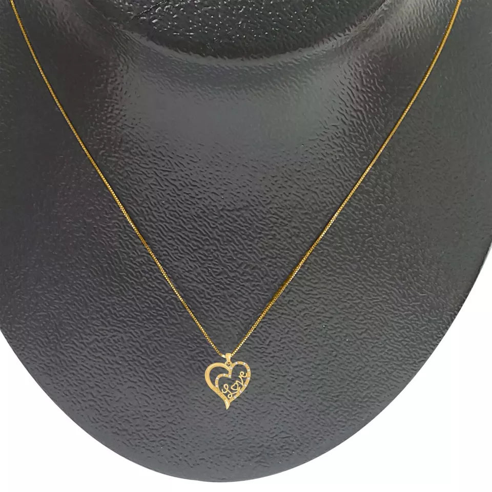 Real Diamond Love in Heart 14k yellow gold over Silver Pendant Necklace