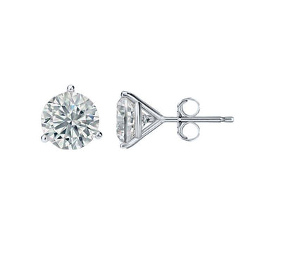 14K Gold Round Moissanite Martini Stud Earrings with Push-Back, GRA Certified D-VVS1 Clarity Mauli Jewels