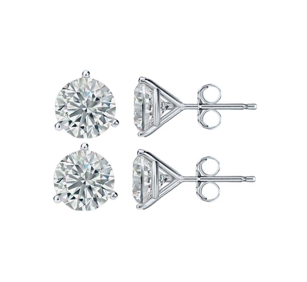 14K Gold Round Moissanite Martini Stud Earrings with Push-Back, GRA Certified D-VVS1 Clarity Mauli Jewels