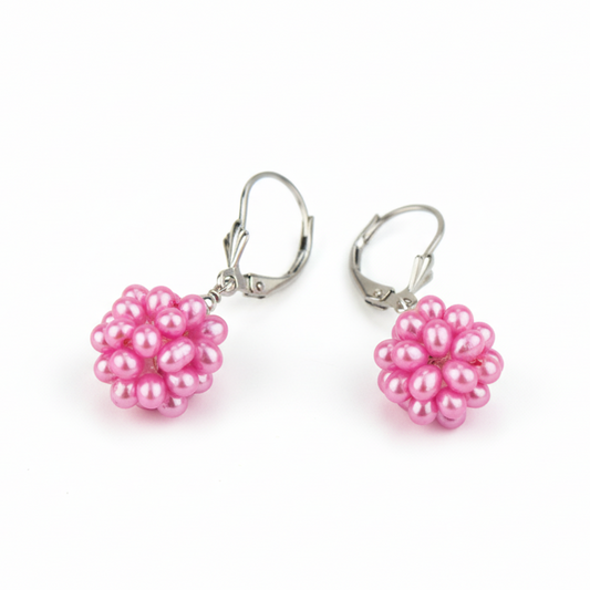 Mauli Jewels 13mm Genuine Freshwater Pearls Sterling Silver Earrings, Pearl Ball Dangle Style Earrings for Women