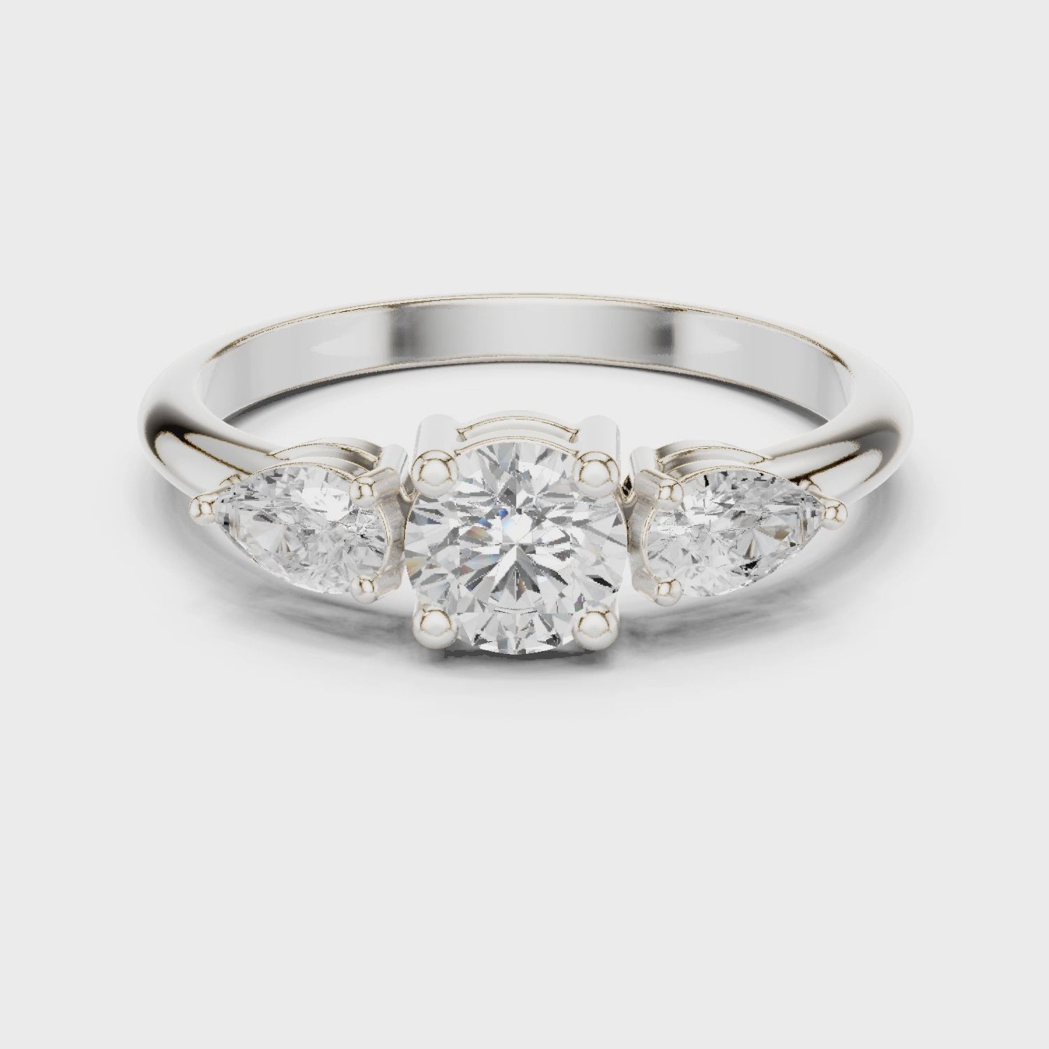 Mauli Jewels 10K Gold 1.00 Ct Lab Grown Diamond 3-Stone Engagement Ring for Women | EF-VS1 Clarity | Round & Pear Cut Design in Rose, White & Yellow Gold, Ring Sizes 5-9