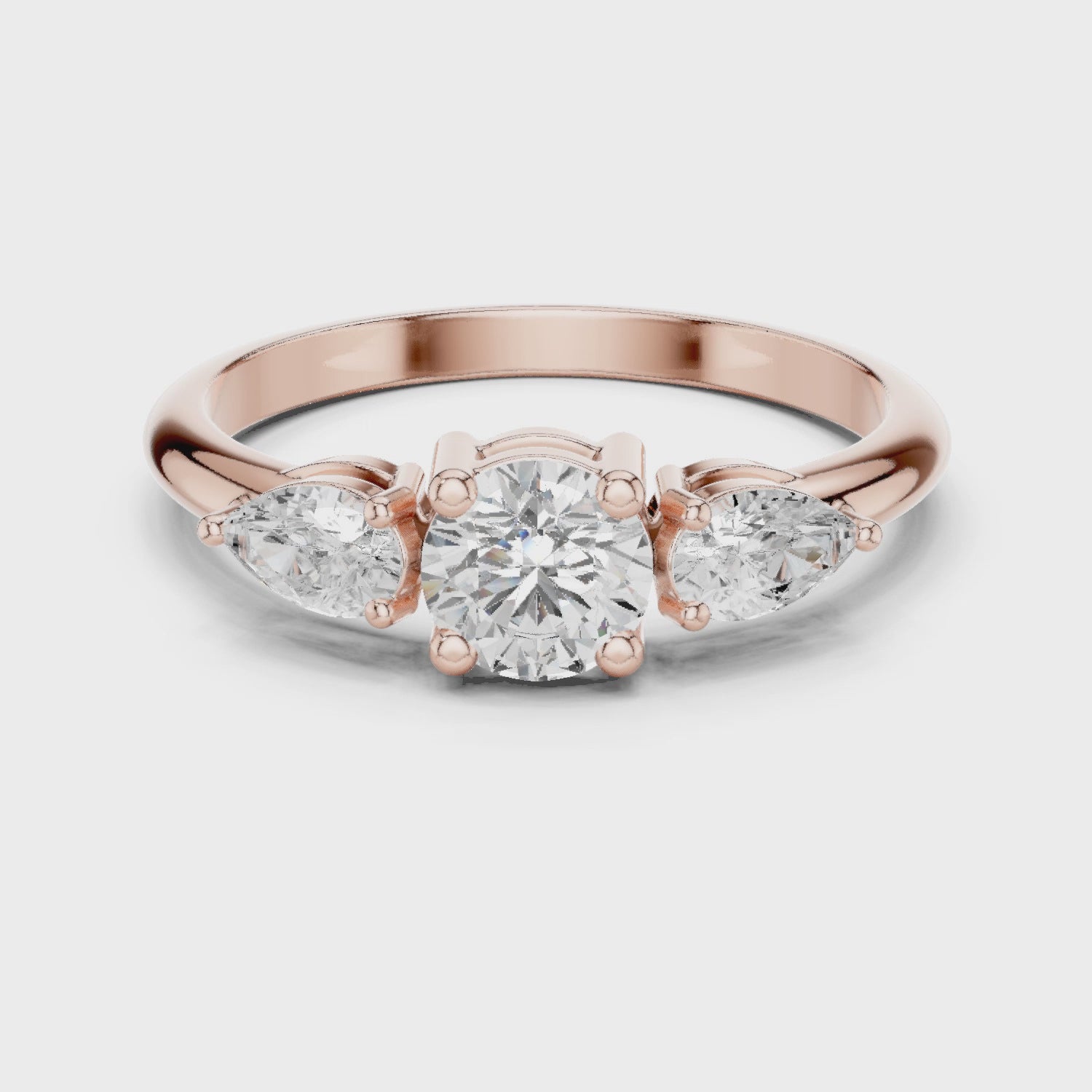 Mauli Jewels 10K Gold 1.00 Ct Lab Grown Diamond 3-Stone Engagement Ring for Women | EF-VS1 Clarity | Round & Pear Cut Design in Rose, White & Yellow Gold, Ring Sizes 5-9