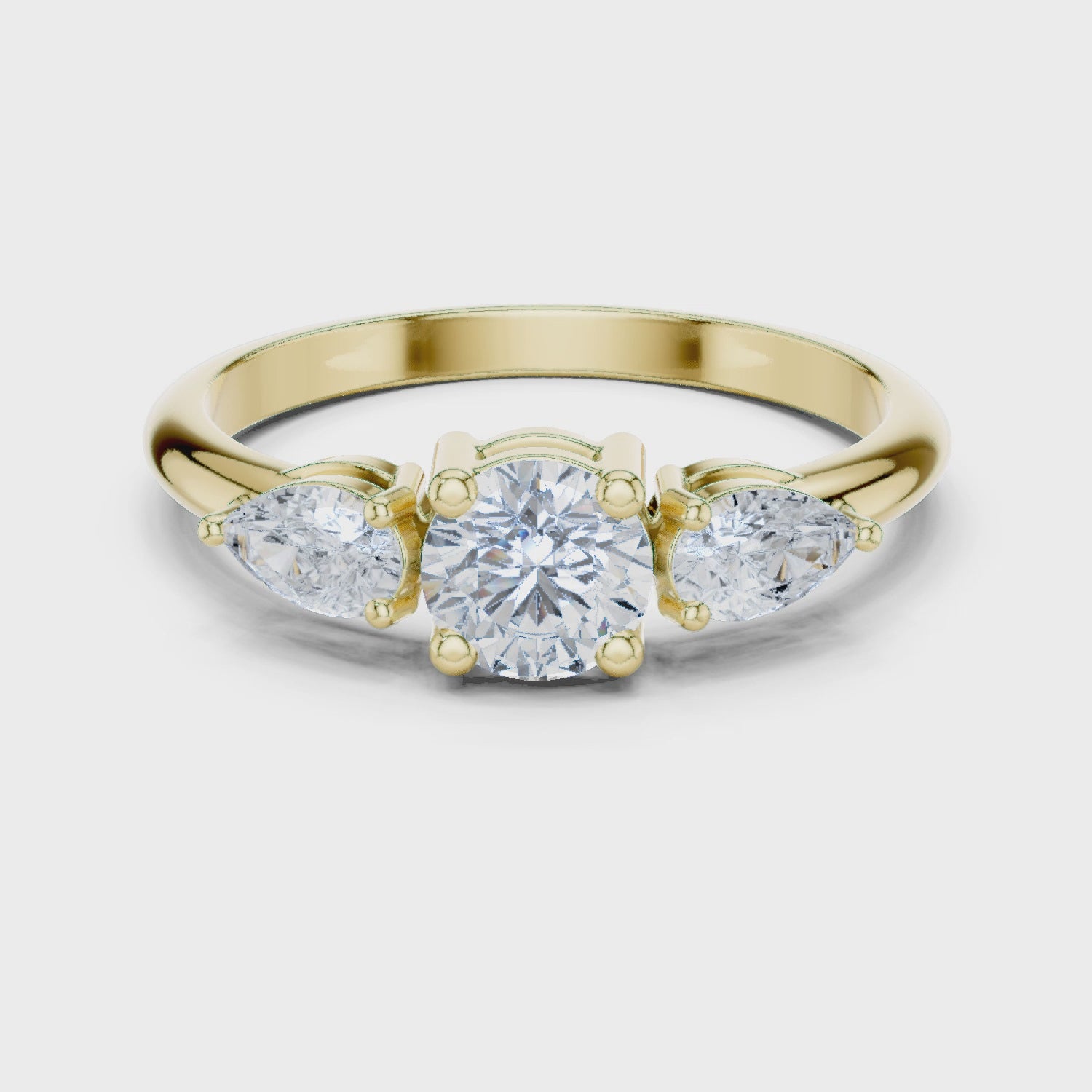 Mauli Jewels 10K Gold 1.00 Ct Lab Grown Diamond 3-Stone Engagement Ring for Women | EF-VS1 Clarity | Round & Pear Cut Design in Rose, White & Yellow Gold, Ring Sizes 5-9