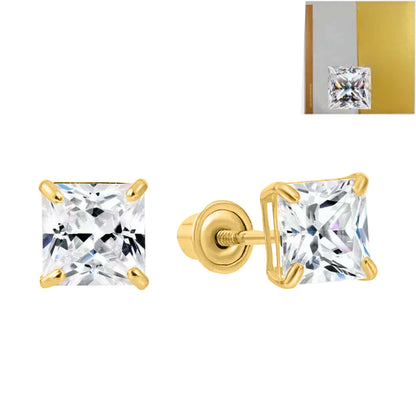 14K Gold Princess Cut Moissanite Stud Earrings with D-VVS1 Certified Quality, Screw Back Design Mauli Jewels