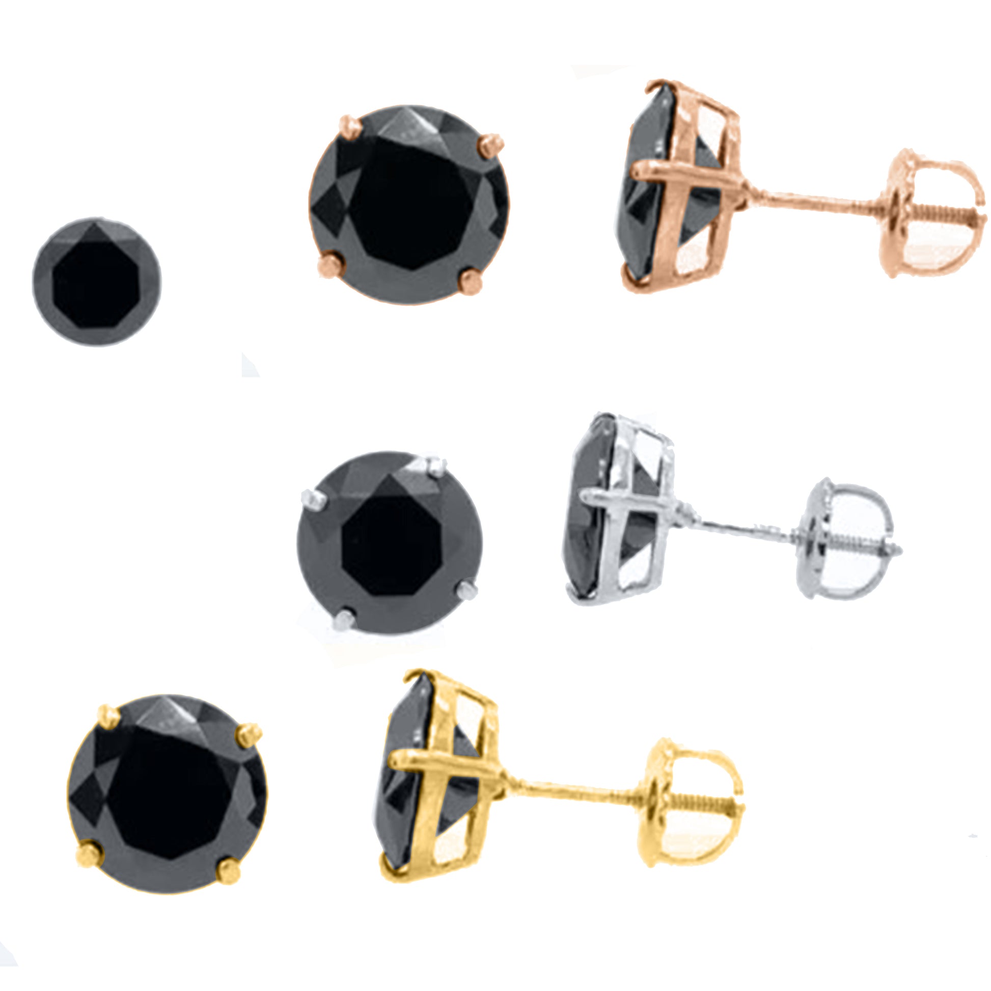 14K Gold Round Black Moissanite Stud Earrings with Screw Back, GRA Certified D-VVS1 Clarity Mauli Jewels