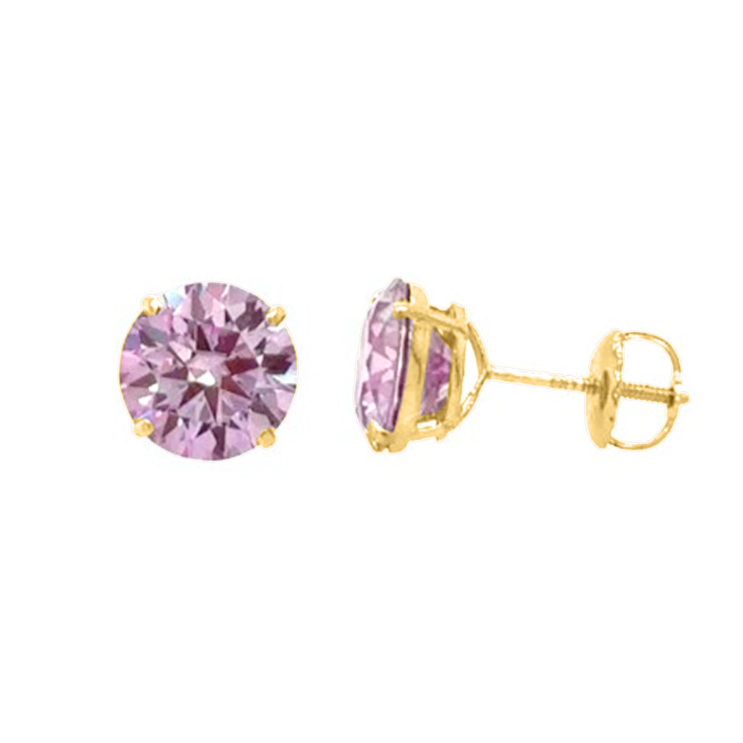 14K Gold Round Pink Moissanite Stud Earrings with Screw Back, GRA Certified D-VVS1 Clarity Mauli Jewels