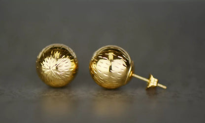 Solid 14K Yellow Gold Butterfly Earrings with Diamond Cut Ball Studs