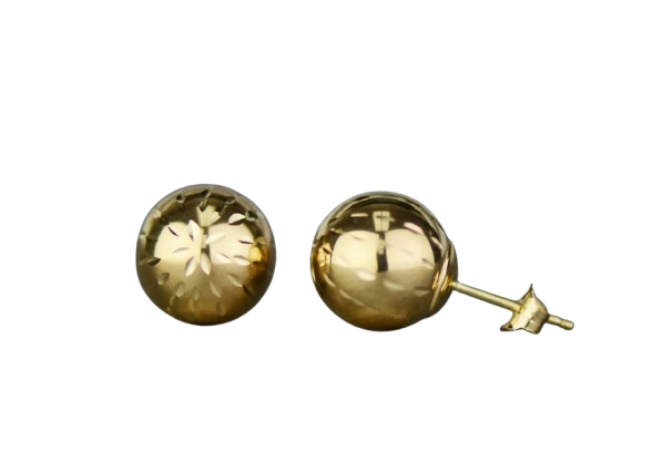 Solid 14K Yellow Gold Butterfly Earrings with Diamond Cut Ball Studs