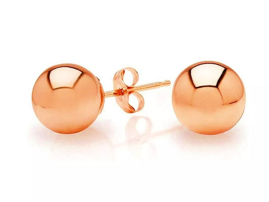 14k Rose Gold Ball Stud Earrings with Butterfly Push-Back – Elegant & Secure Design