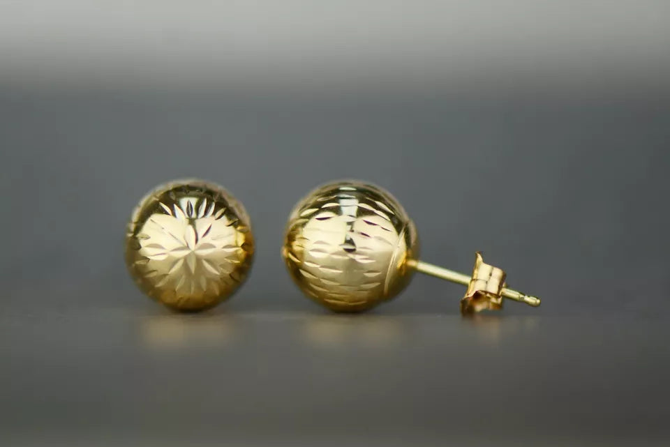 Solid 14K Yellow Gold Butterfly Earrings with Diamond Cut Ball Studs