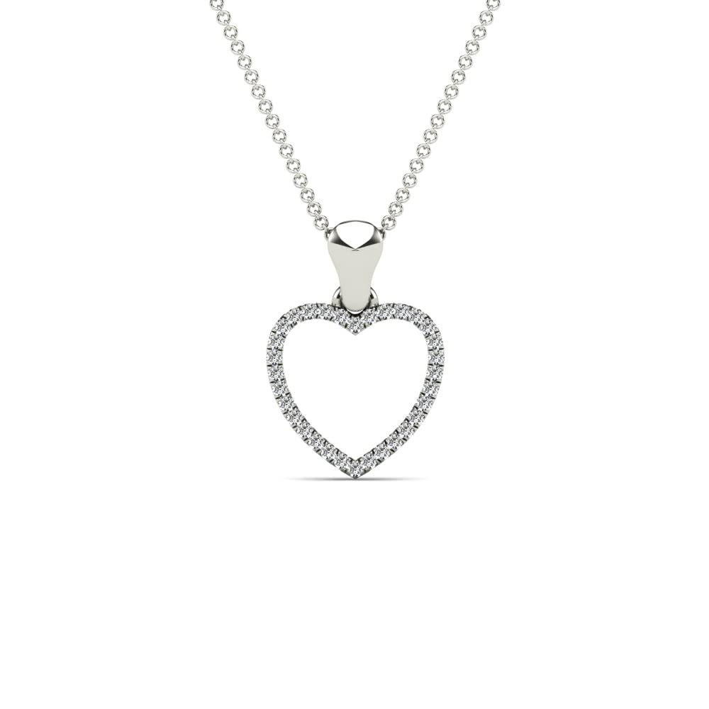 MauliJewels 0.10 Carat Natural White Diamond Heart Shape Pendant Neckalce Crafted In 10K White Gold With 18' Gold Cable Chain. Mauli Jewels