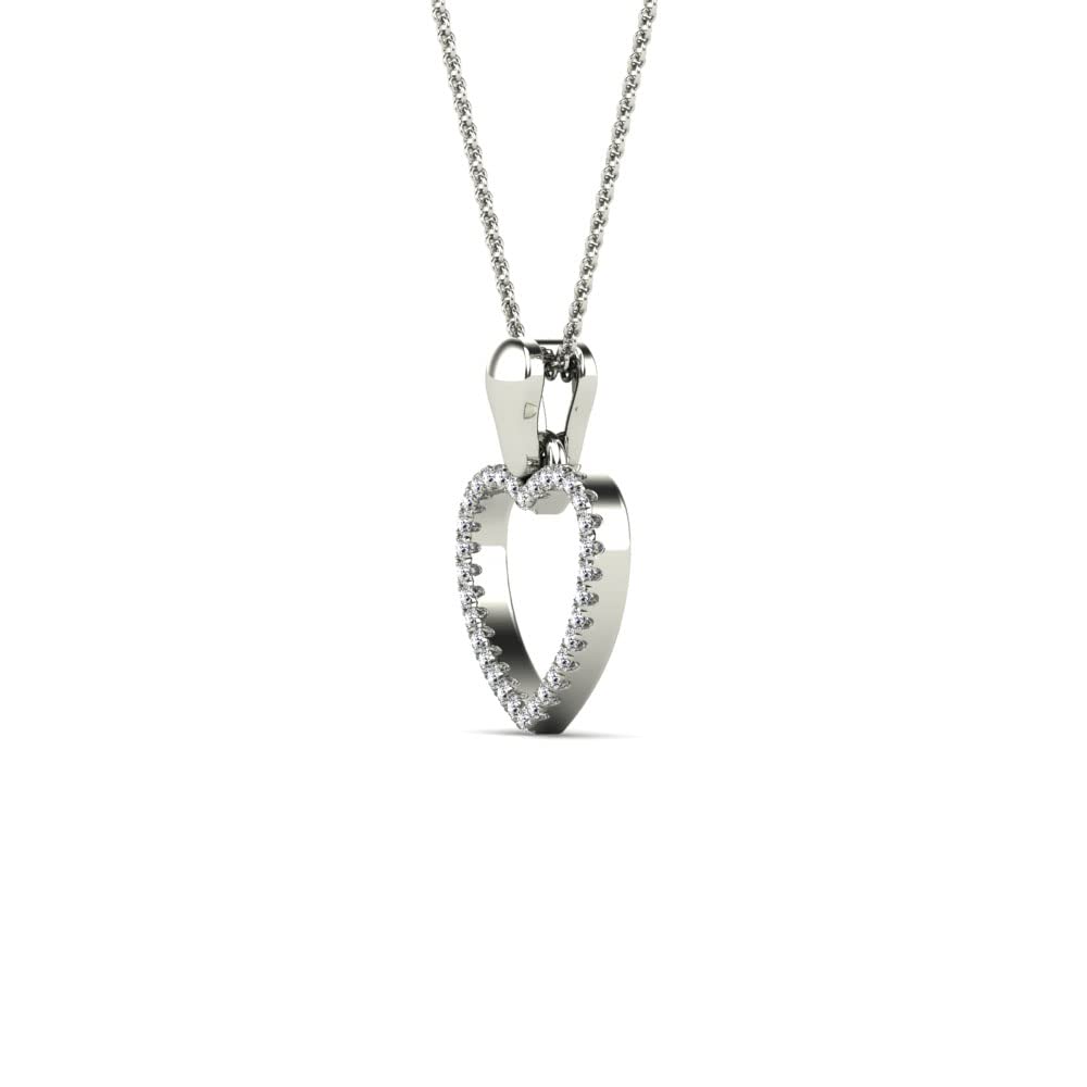 MauliJewels 0.10 Carat Natural White Diamond Heart Shape Pendant Neckalce Crafted In 10K White Gold With 18' Gold Cable Chain. Mauli Jewels