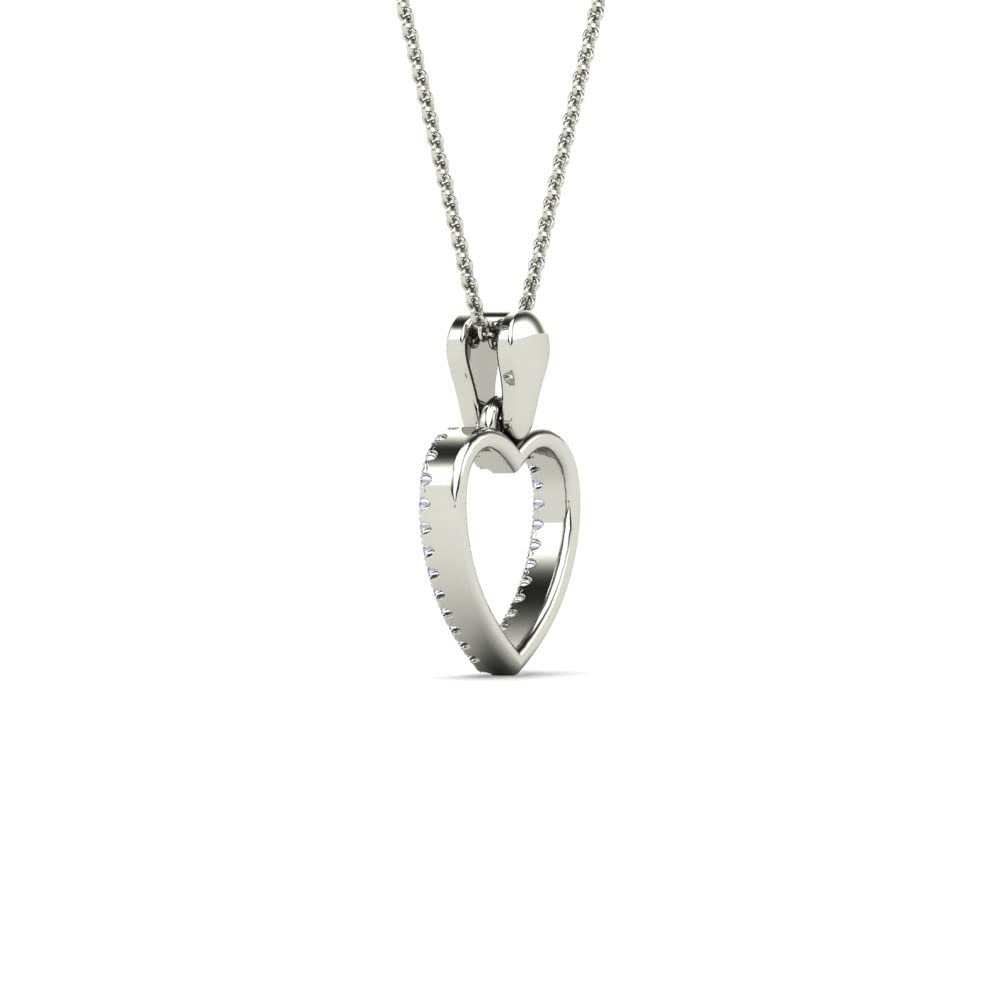 MauliJewels 0.10 Carat Natural White Diamond Heart Shape Pendant Neckalce Crafted In 10K White Gold With 18' Gold Cable Chain. Mauli Jewels