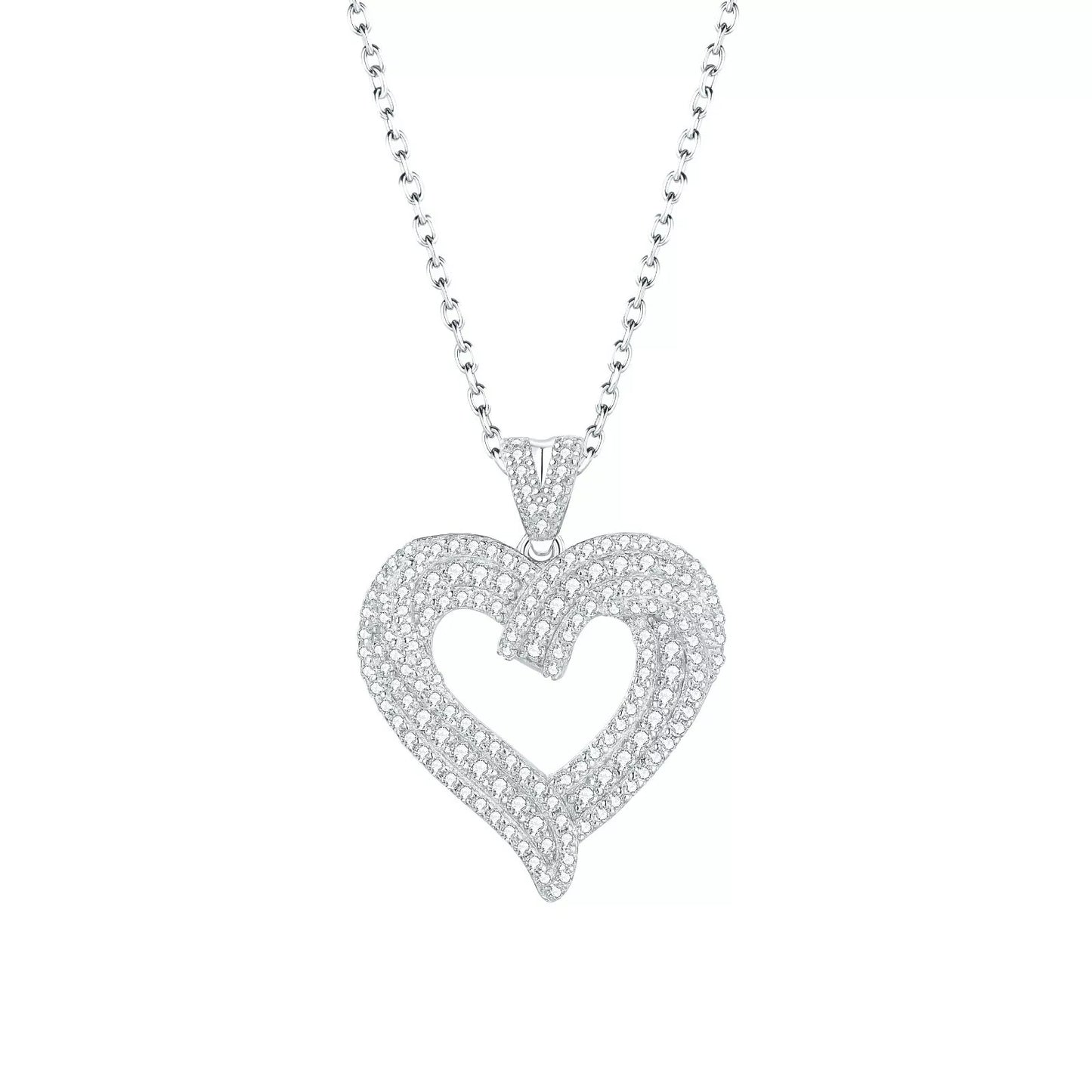 2 Ct Women's Heart Pendant Necklace in 14K White Gold Solid Silver