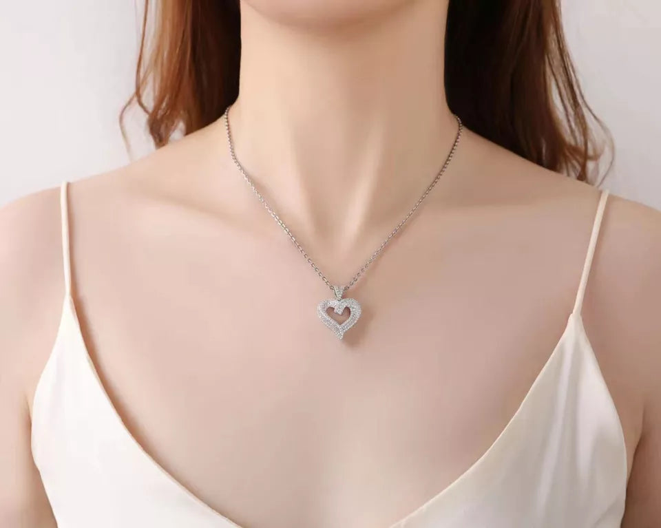 2 Ct Women's Heart Pendant Necklace in 14K White Gold Solid Silver